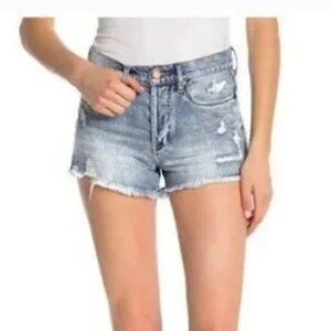 NWT Blank NYC Button Front Fringe Hem Distressed High Waist Jean Shorts Size 27
